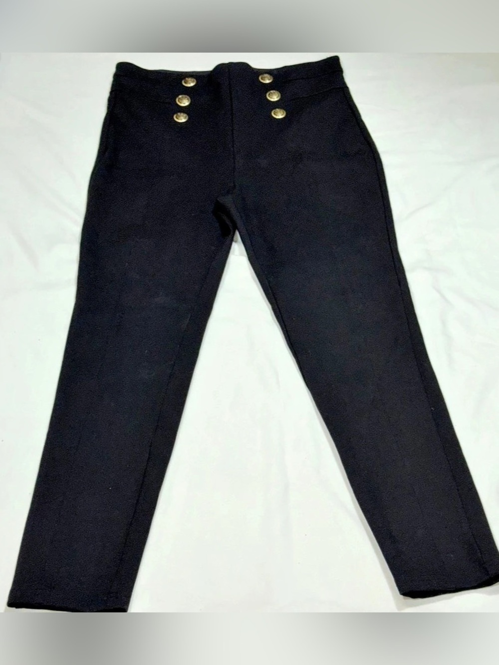 Zara Women's XL Black High Rise Gold Button Sailor Slim Leg Pants O113